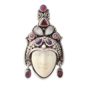 Sajen Goddess Face Pendant Brooch Sterling Silver Ruby Tourmaline Garnet & More